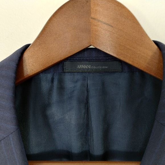 Armani Collezioni M Line Blazer Size 40R Navy Blue Classic Striped Lined Office - Picture 4 of 14